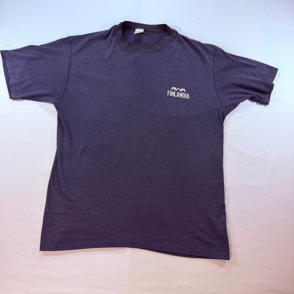 Vintage Finlandia Vodka T Shirt Mens Large Blue Single Stitch 50/50 Sportswear